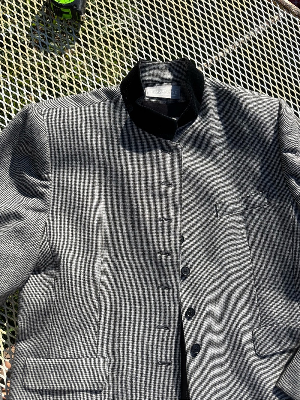Womenโs Evan Picone Grey Plaid Stand Collar Jacket Union Made